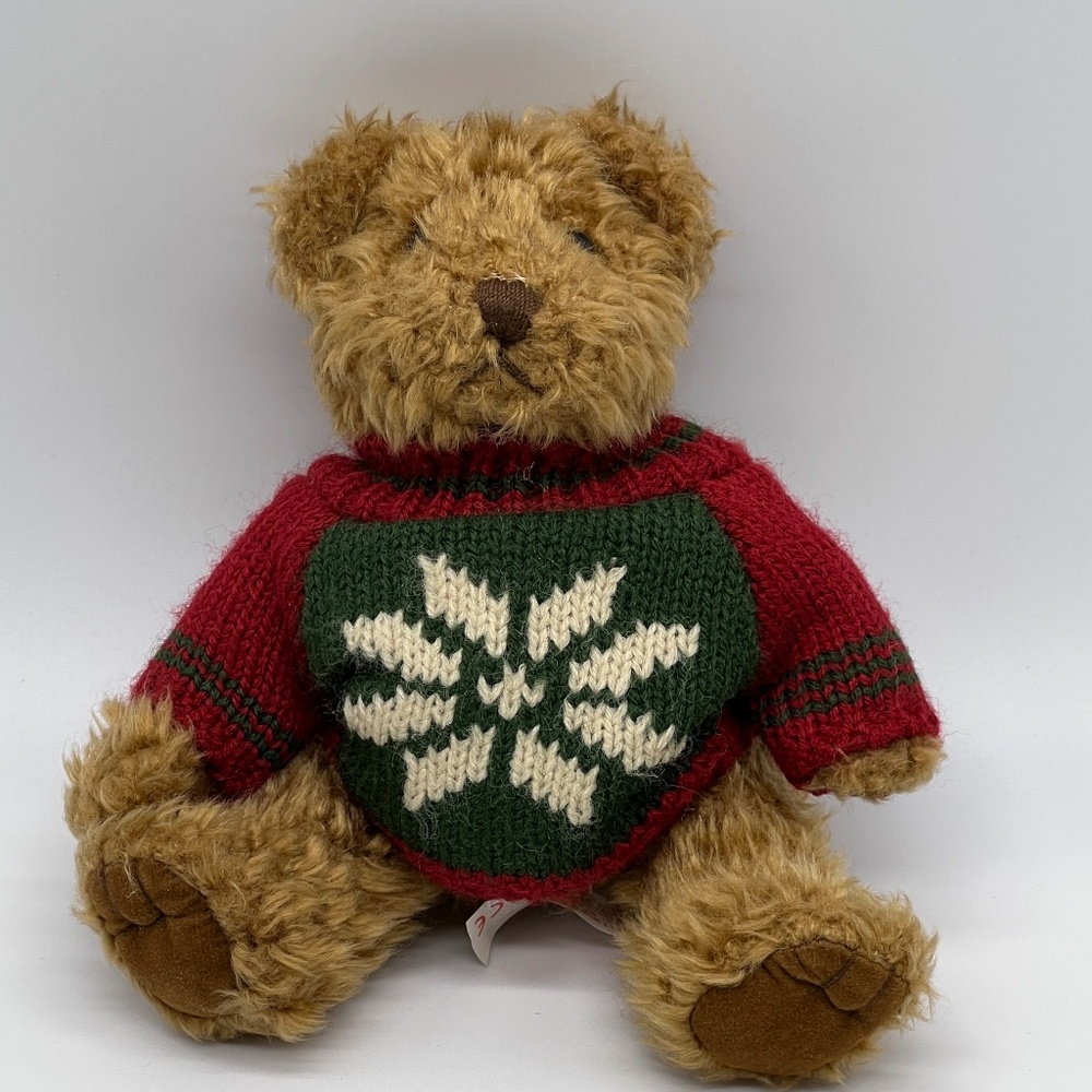 Vintage Russ Berrie & Co Sitting Teddy Bear Plush Toy with Christmas Sweater 5”
